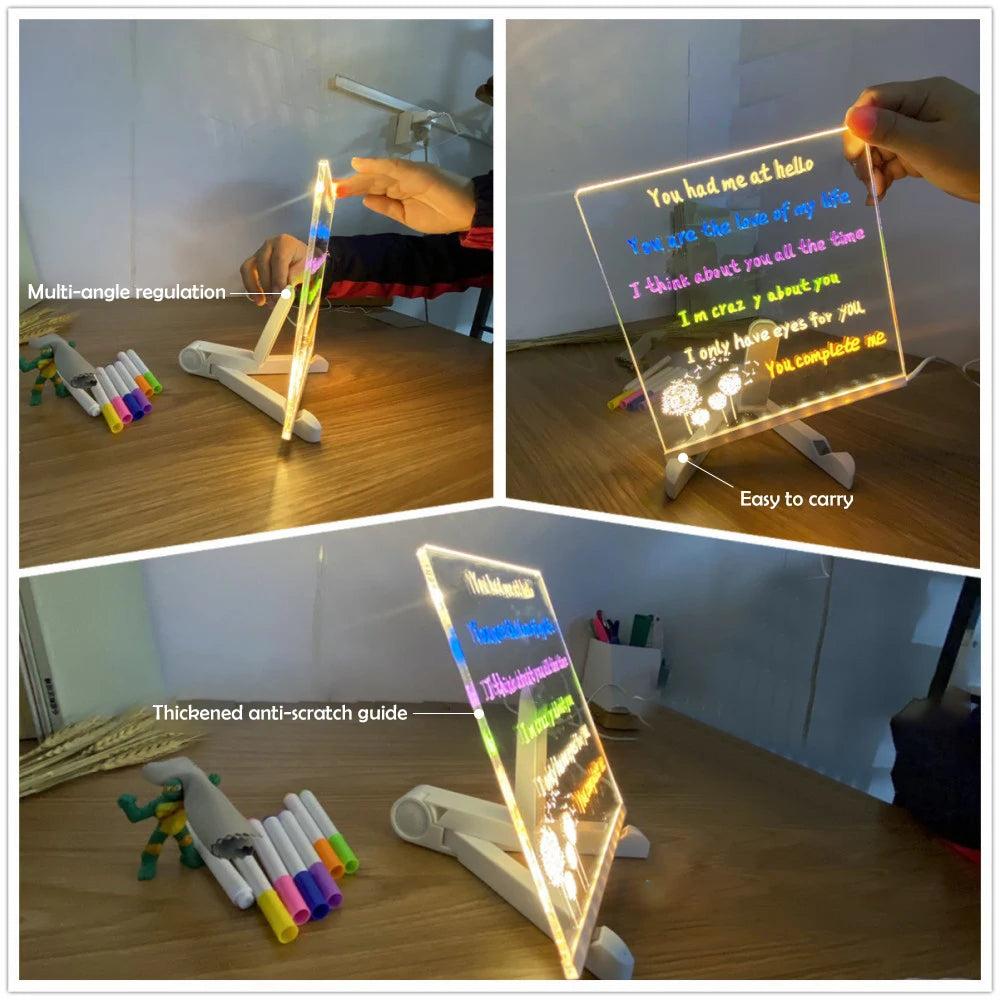 LED Note Board with Night Light – DIY Acrylic Message & Drawing Board for Kids with 7 Colorful Pens - Image 4