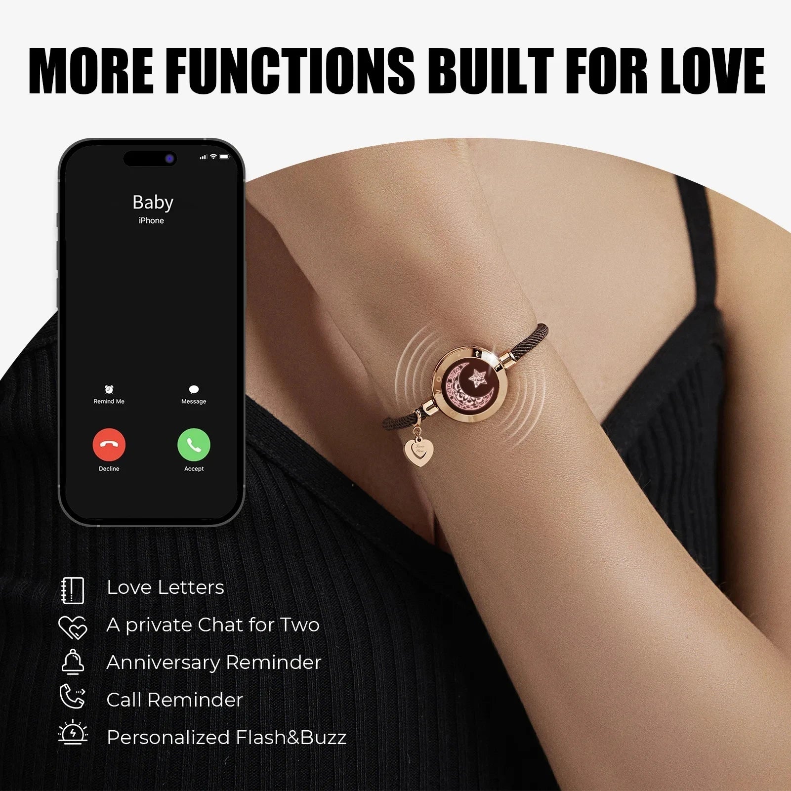 TOTWOO Long Distance Touch Bracelets for Couples – Smart Light & Vibration Love Jewelry Gift - Image 2