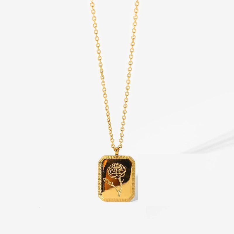 Birth Month Flower Necklace – Gold Plated Stainless Steel Pendant for Women - Image 12