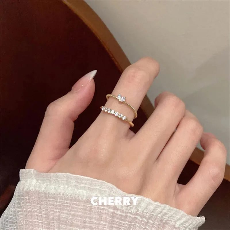 Aesthetic Elegant Dainty Crystal Heart Rings - Image 3