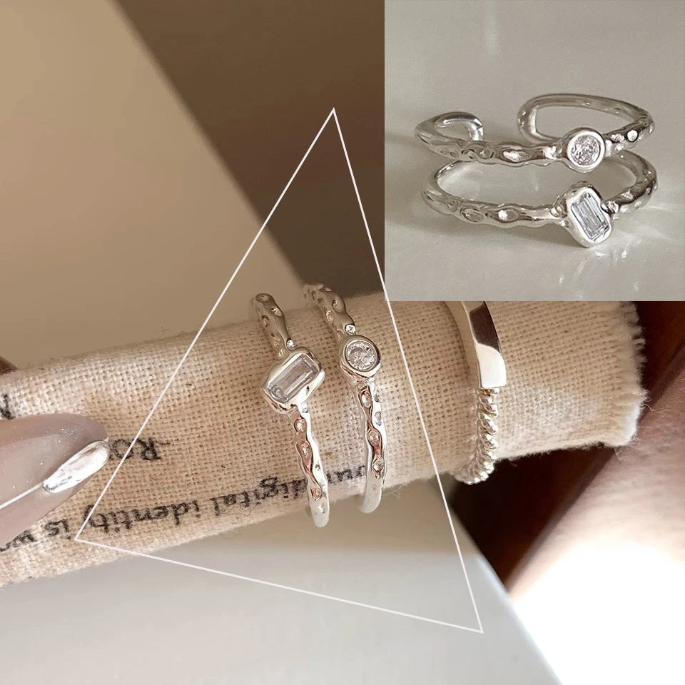 VENTFILLE 925 Sterling Silver Wave Ring – Irregular Golden Stackable Adjustable Ring for Women - Image 39