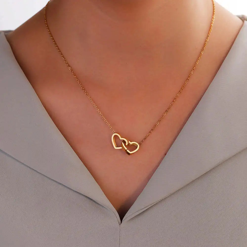 Custom Text Double Heart Eternal Necklace – With Luxury Bear & Rose Gift Box - Image 3