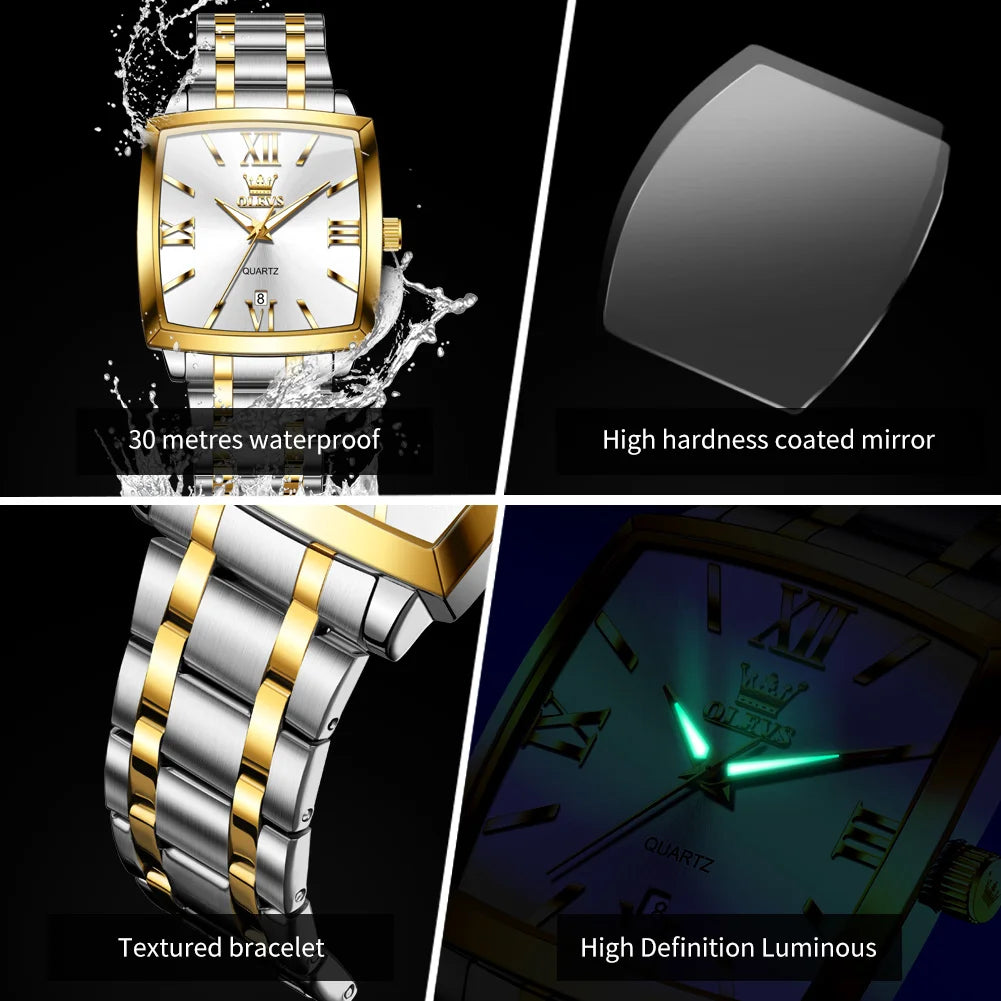 OLEVS 2969 Men’s Square Quartz Watch – Waterproof, Luminous, with Automatic Date Display - Image 6