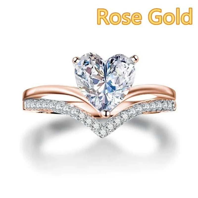 Delicate Silver Color Heart Rings with White Zircon Stones - Image 5