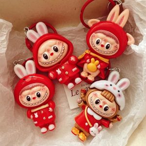 Cartoon New Year Style Large Keychain Pendant – Cute Backpack Accessory for Girls