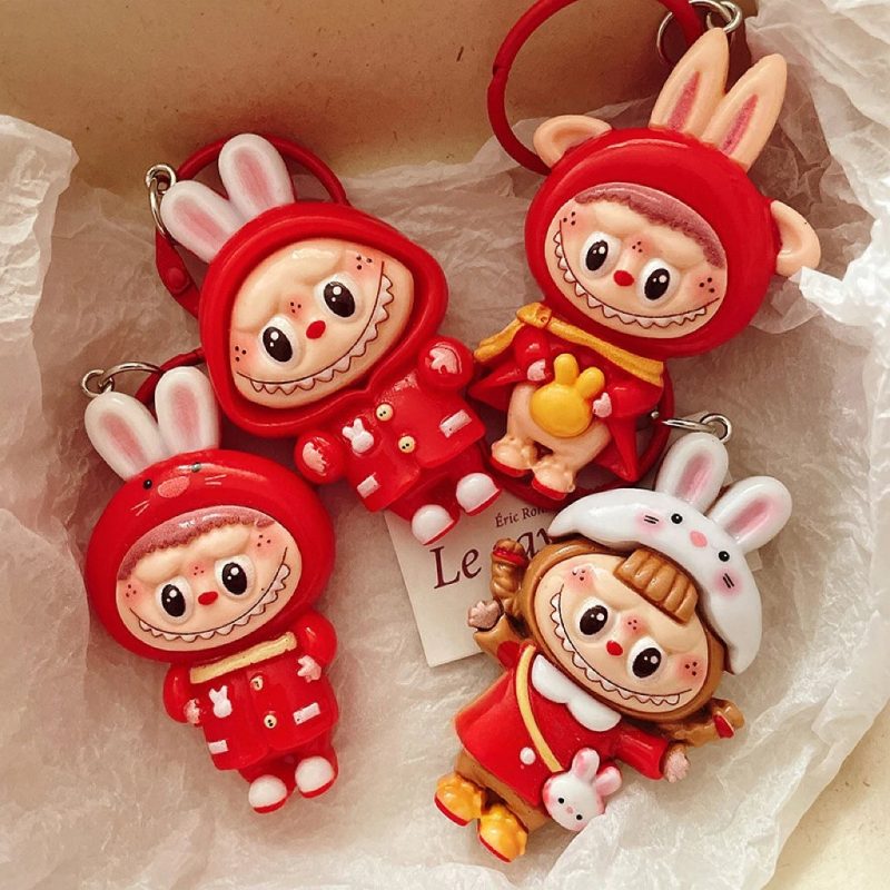 Cartoon New Year Style Large Keychain Pendant – Cute Backpack Accessory for Girls
