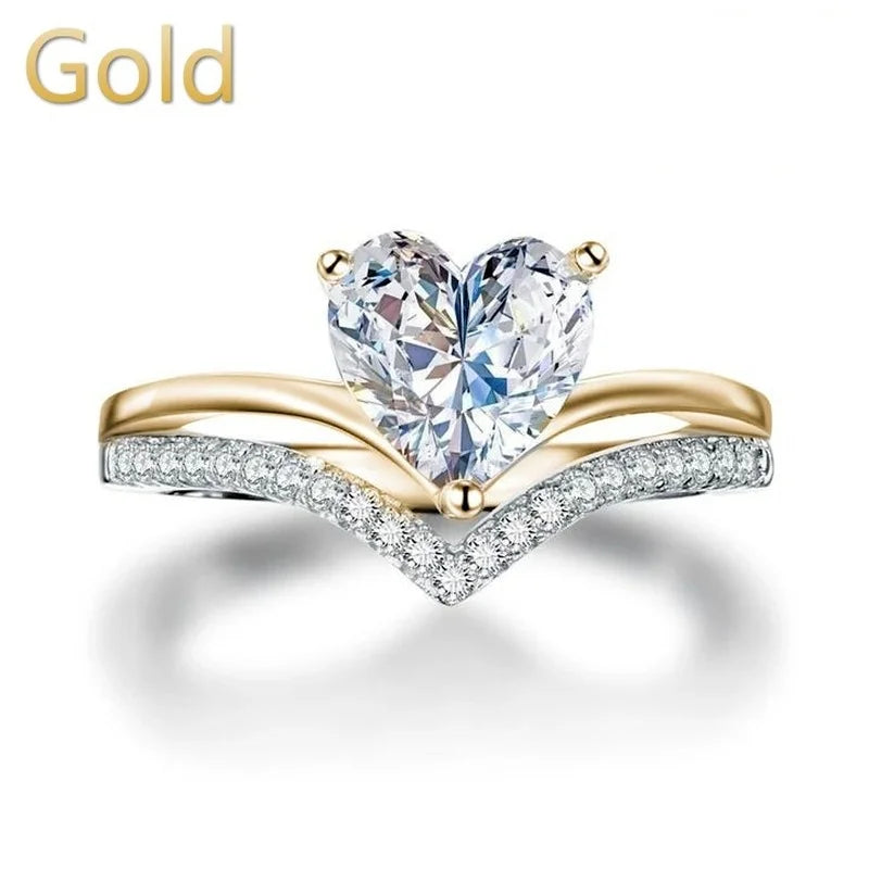 Delicate Silver Color Heart Rings with White Zircon Stones - Image 4
