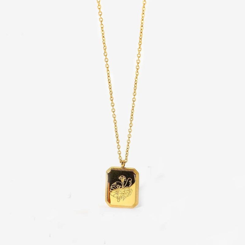 Birth Month Flower Necklace – Gold Plated Stainless Steel Pendant for Women - Image 16