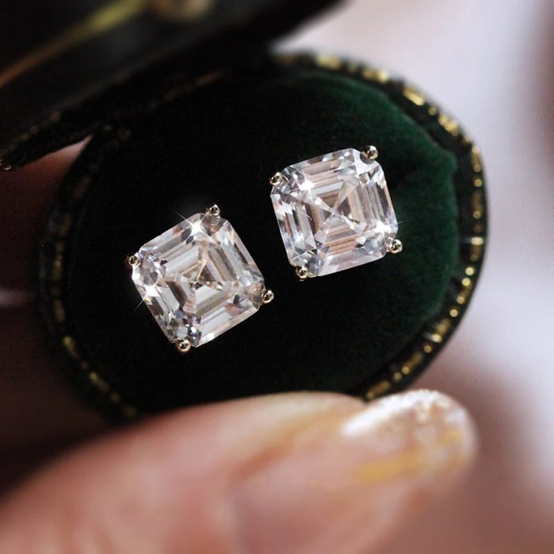 Huitan Simple and Elegant Square Cubic Zirconia Stud Earrings – White & Green Bridal Jewelry for Women - Image 6