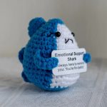 Funny Crochet Positive Energy Shark Doll with Card – Handmade Knitted Flower Bee Ornament