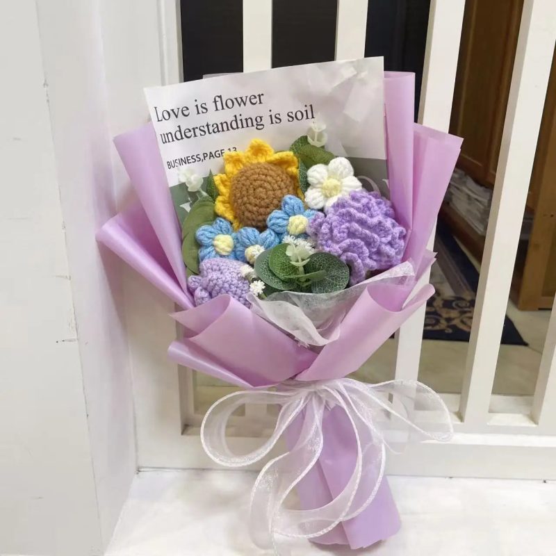 Finished Knitted Flowers Sunflowers Crochet Bouquet - Image 15