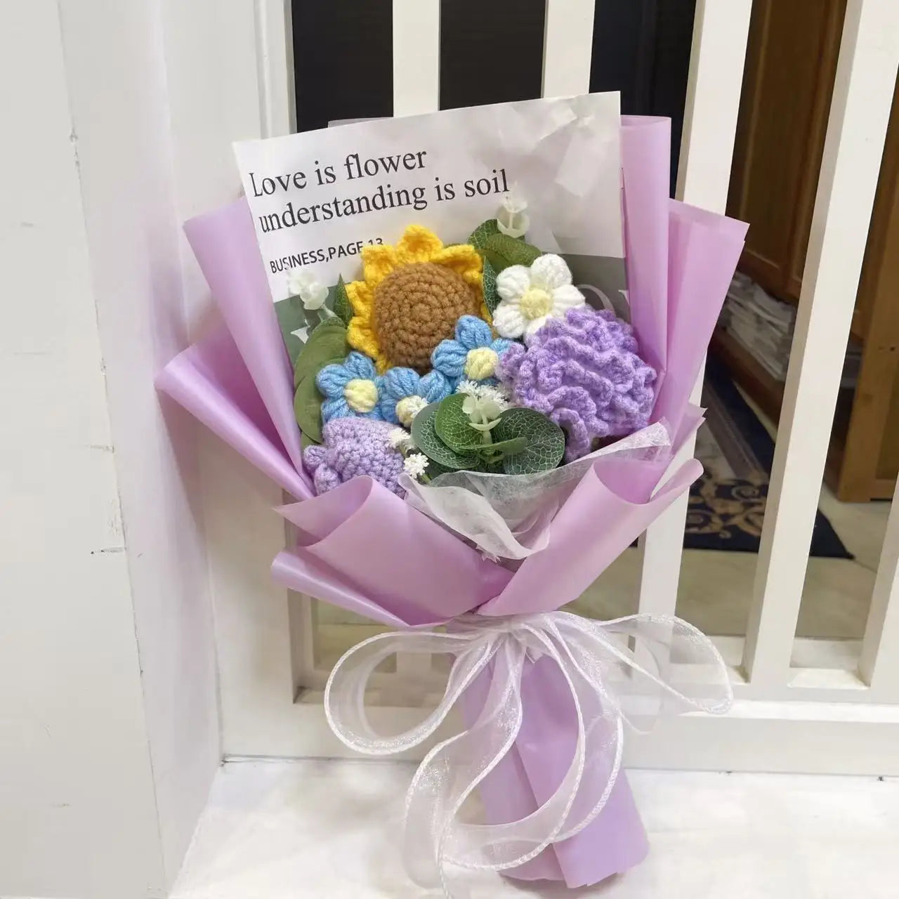 Finished Knitted Flowers Sunflowers Crochet Bouquet - Image 15