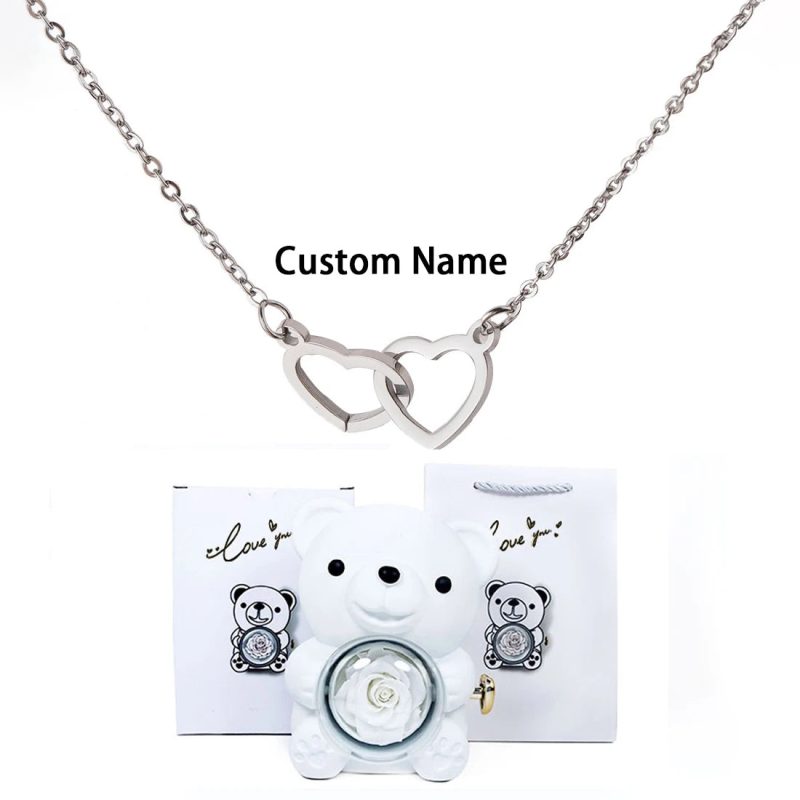 Custom Text Double Heart Eternal Necklace – With Luxury Bear & Rose Gift Box - Image 10