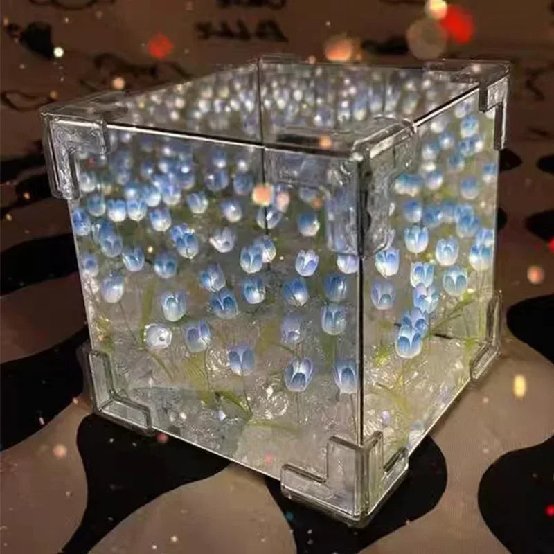 Creative DIY Tulip Flower Sea Cube Night Lamp – 3D Craft Kit Gift for Girlfriend or Couples - Image 8