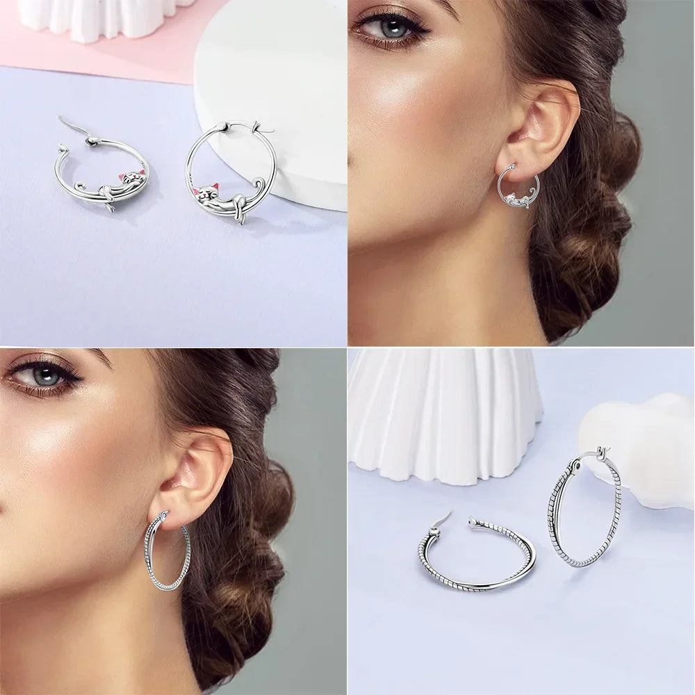 925 Sterling Silver Star, Moon & Sun Hoop Earrings – Infinity Love Golden Jewelry for Women - Image 2