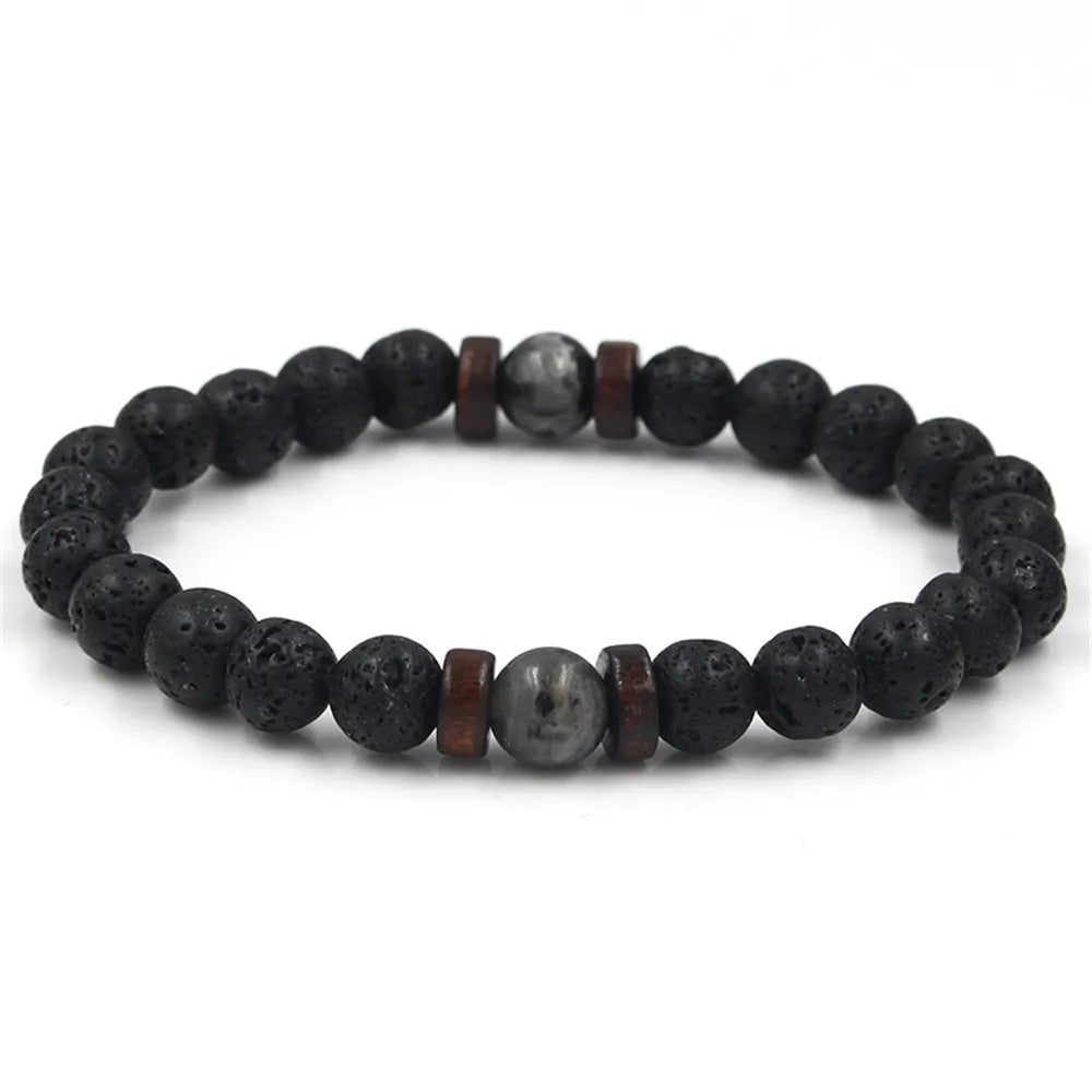 Volcanic Stone Lava & Wooden Beads Bracelet - Image 3