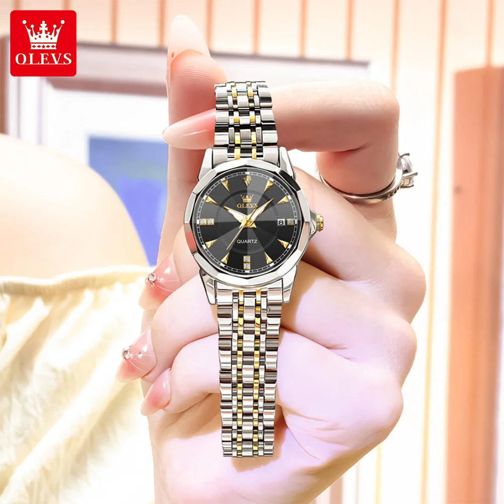 OLEVS 9977 Men's Rhombus Mirror Quartz Watch – Waterproof Luminous Stainless Steel Timepiece - Image 14