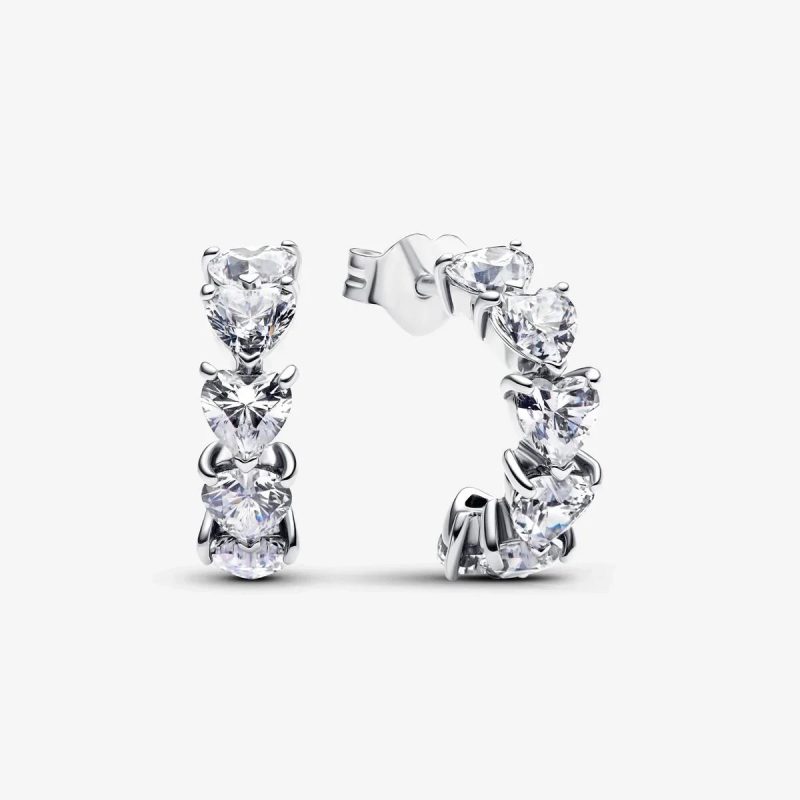 Luxury Original 925 Sterling Silver Chunky Hoop Earrings – Big Heart Circle Zircon Design - Image 28