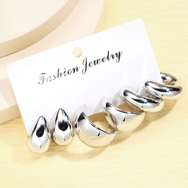 6pcs Chunky Gold Plated Waterdrop Hoop Earring Set for Women – Minimalist European & American Style - Image 2