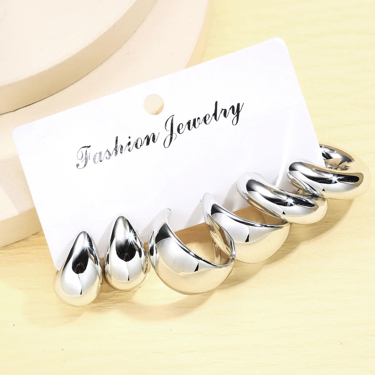 6pcs Chunky Gold Plated Waterdrop Hoop Earring Set for Women – Minimalist European & American Style - Image 2