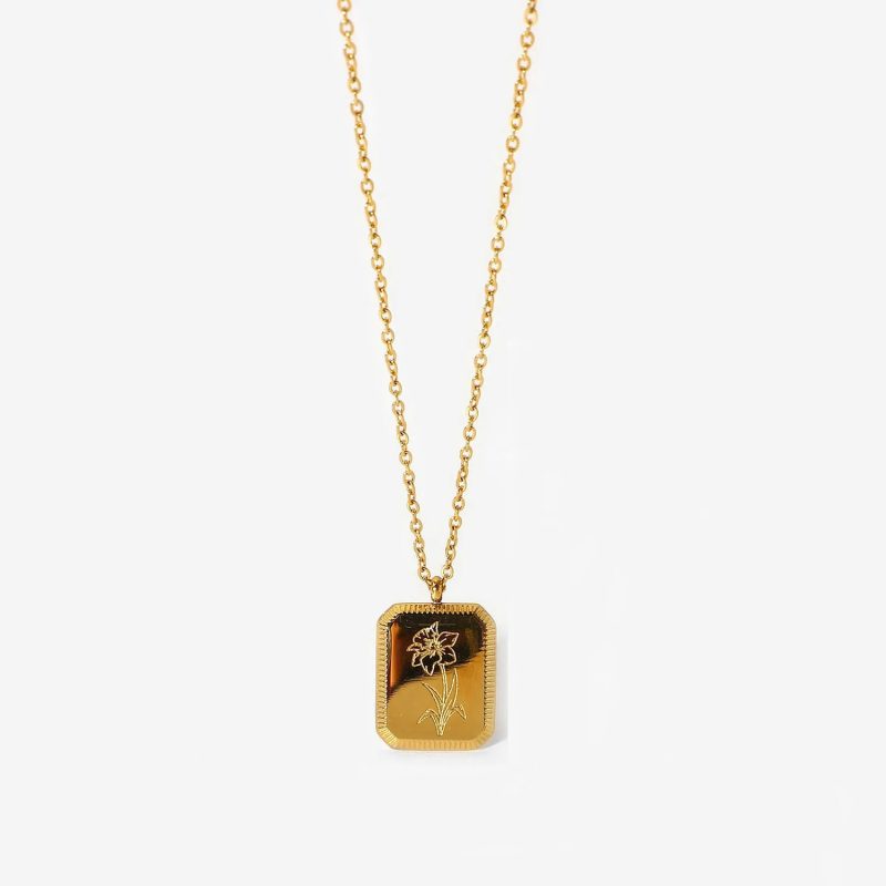 Birth Month Flower Necklace – Gold Plated Stainless Steel Pendant for Women - Image 18