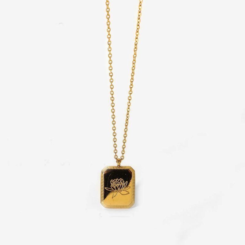 Birth Month Flower Necklace – Gold Plated Stainless Steel Pendant for Women - Image 13