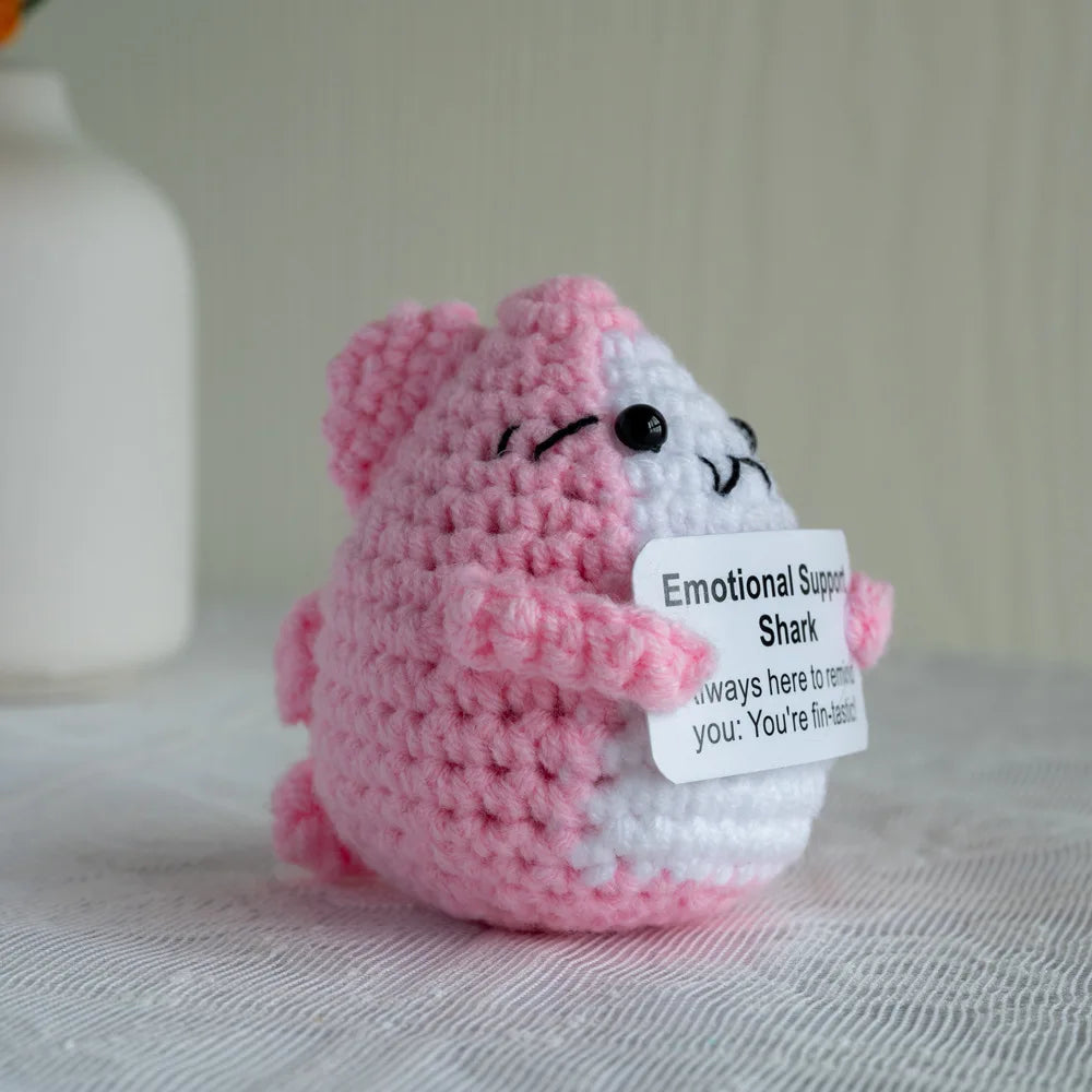 Funny Crochet Positive Energy Shark Doll with Card – Handmade Knitted Flower Bee Ornament - Image 6