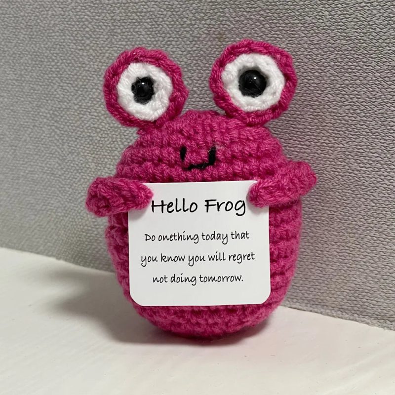Funny Crochet Positive Energy Shark Doll with Card – Handmade Knitted Flower Bee Ornament - Image 5