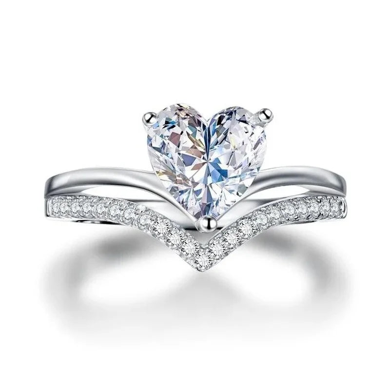 Delicate Silver Color Heart Rings with White Zircon Stones - Image 3