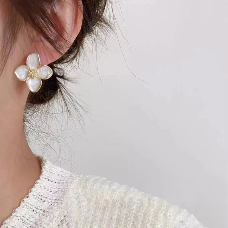 Hibiscus Dropped Glaze Flower Stud Earrings - Image 4