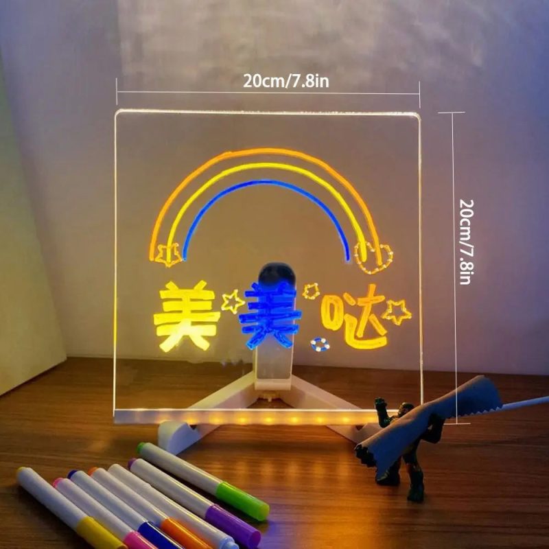 LED Note Board with Night Light – DIY Acrylic Message & Drawing Board for Kids with 7 Colorful Pens - Image 7