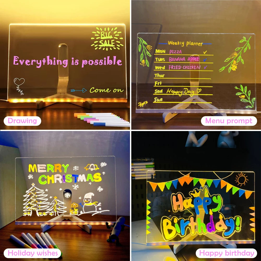 LED Note Board with Night Light – DIY Acrylic Message & Drawing Board for Kids with 7 Colorful Pens - Image 6