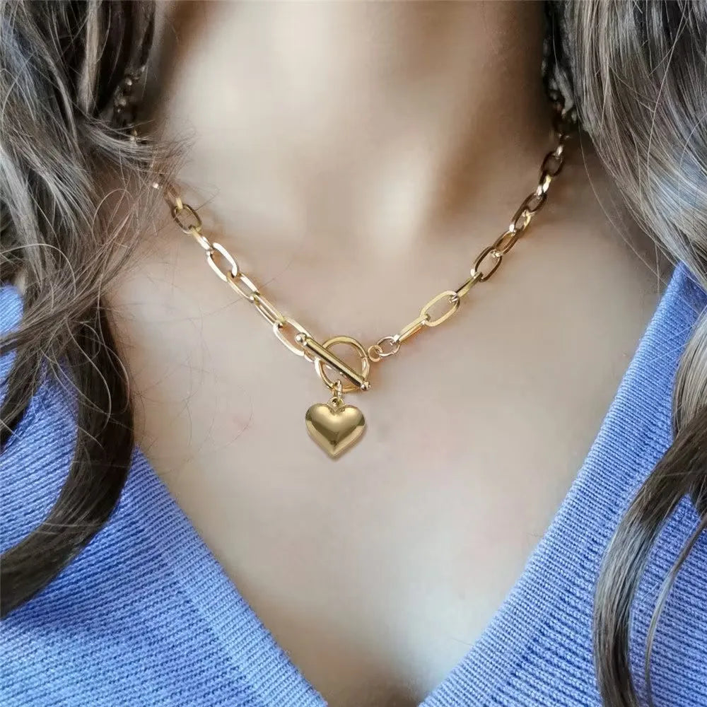 ASONSTEEL Romantic Heart Pendant Necklace – Golden Stainless Steel Choker for Women - Image 2
