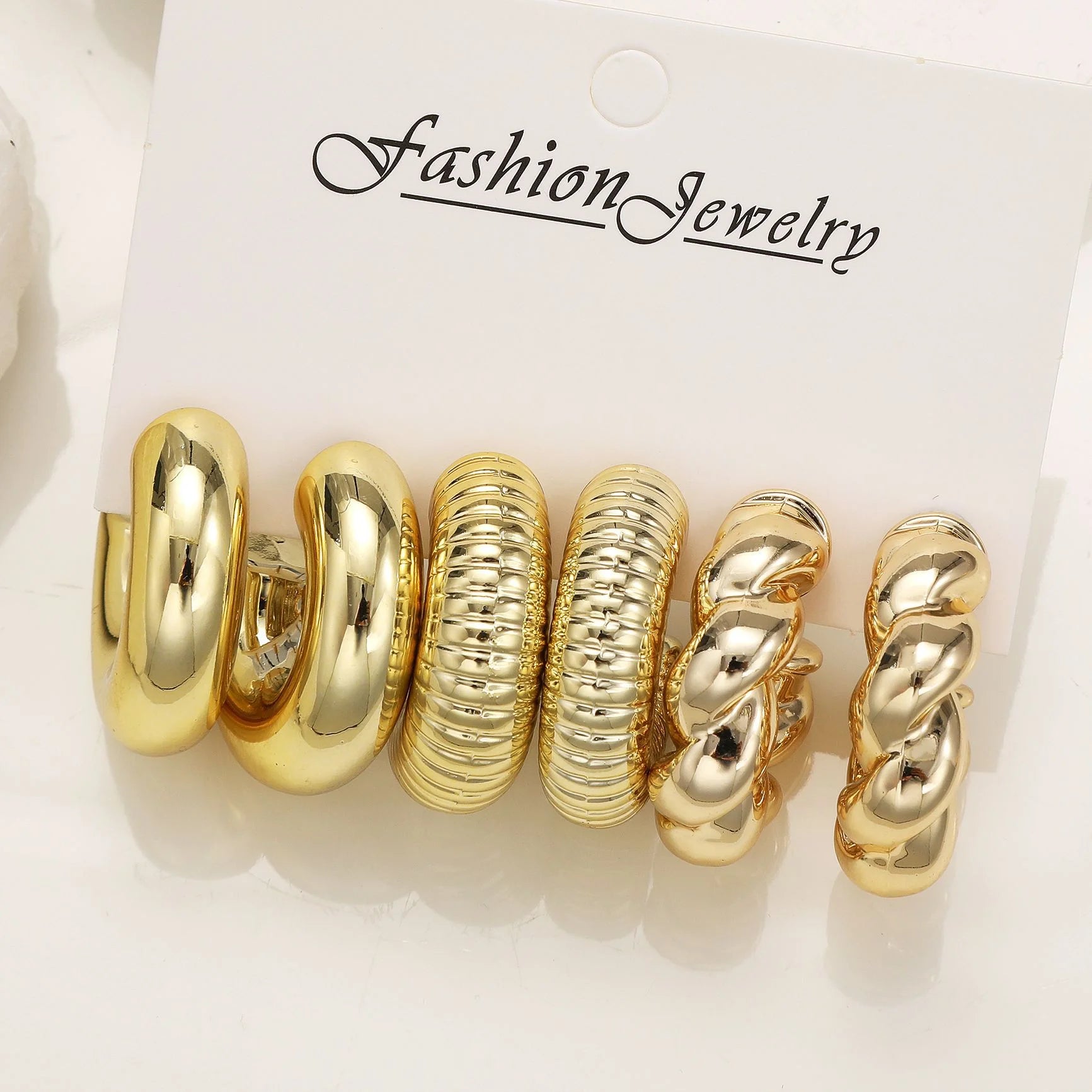 6pcs Chunky Gold Plated Waterdrop Hoop Earring Set for Women – Minimalist European & American Style - Image 7