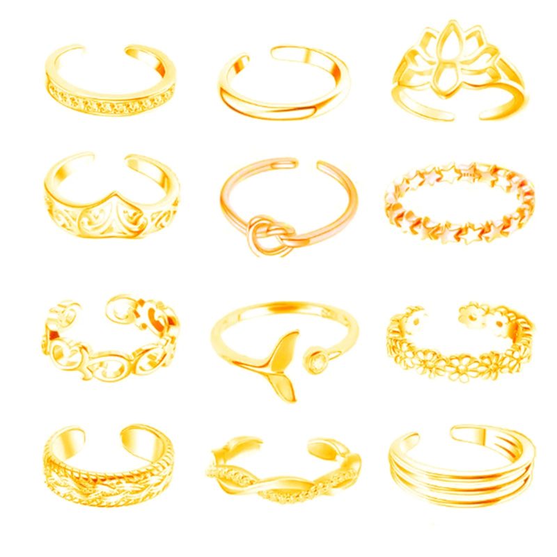 12Pcs Adjustable Foot Ring Set – Rose Gold/Silver/Gold Open Toe Rings for Women - Image 7