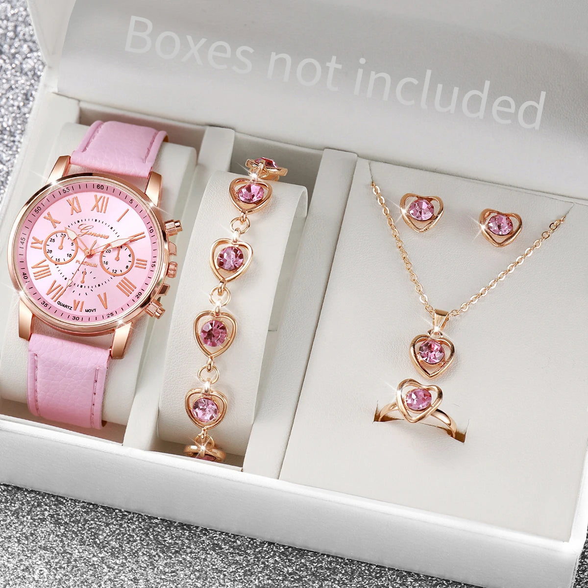5/6PC Fashion Women's Quartz Watch & Jewelry Set