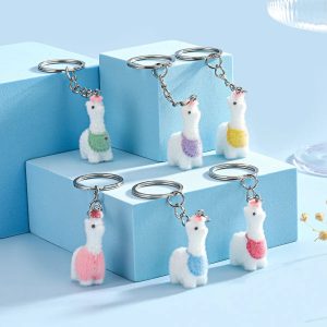 Cute Fuzzy Alpaca Charms Keychains β 3D Flocking Cartoon Animal Pendant for Bags & Gifts