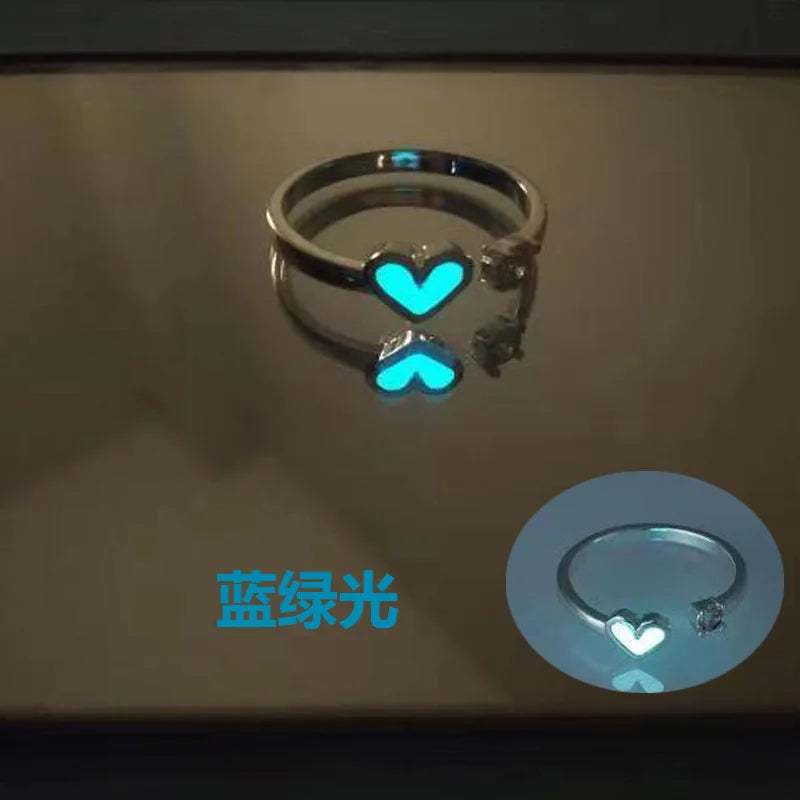 Fashion Blue Love Heart Luminous Ring - Image 16