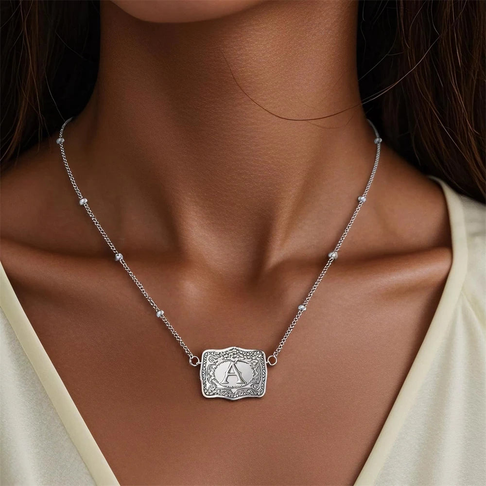 Trendy Initial Letter Pendant Necklace – Personalized Belt Buckle Style Y2K Jewelry for Women - Image 5