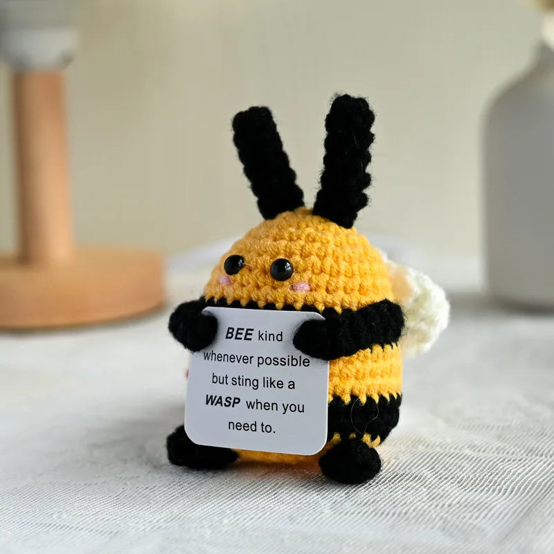 Funny Crochet Positive Energy Shark Doll with Card – Handmade Knitted Flower Bee Ornament - Image 11