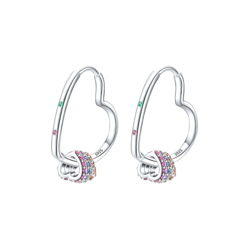 Luxury Original 925 Sterling Silver Chunky Hoop Earrings – Big Heart Circle Zircon Design - Image 11