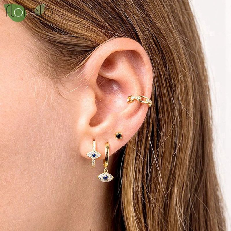 925 Sterling Silver Needle Vintage Gold Hoop Earrings – Evil Eye Pendant Jewelry for Women - Image 4