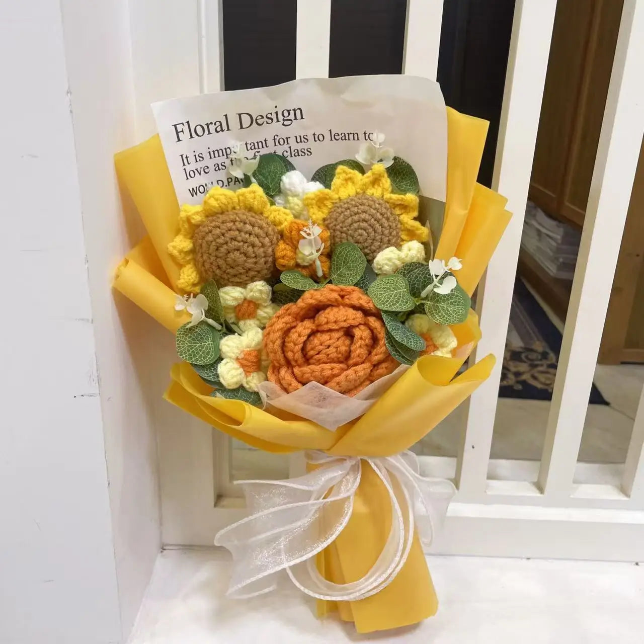Finished Knitted Flowers Sunflowers Crochet Bouquet - Image 28