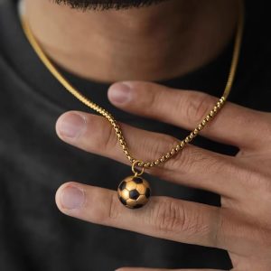 Fashion Sporty Stainless Steel Football Necklace โ Enamel Soccer Pendant for Men