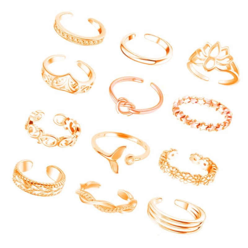 12Pcs Adjustable Foot Ring Set – Rose Gold/Silver/Gold Open Toe Rings for Women - Image 6