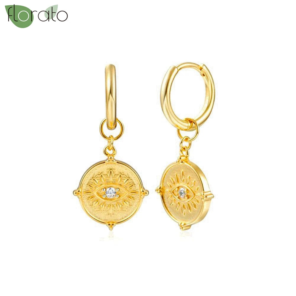925 Sterling Silver Needle Vintage Gold Hoop Earrings – Evil Eye Pendant Jewelry for Women - Image 9