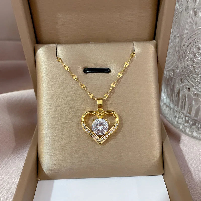 Artificial Gems Heart Pendant Necklace for Women - Image 6