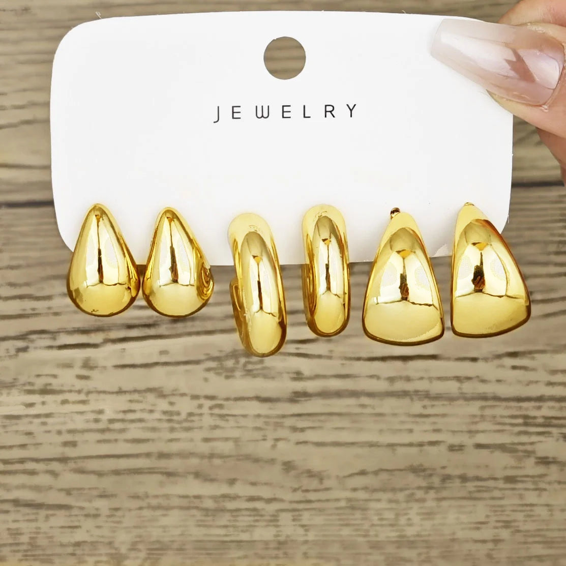 6pcs Chunky Gold Plated Waterdrop Hoop Earring Set for Women – Minimalist European & American Style - Image 3