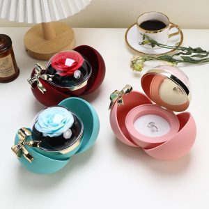 Round Bow Eternal Rose Gift Box – Jewelry Storage with Necklace or Ring Display