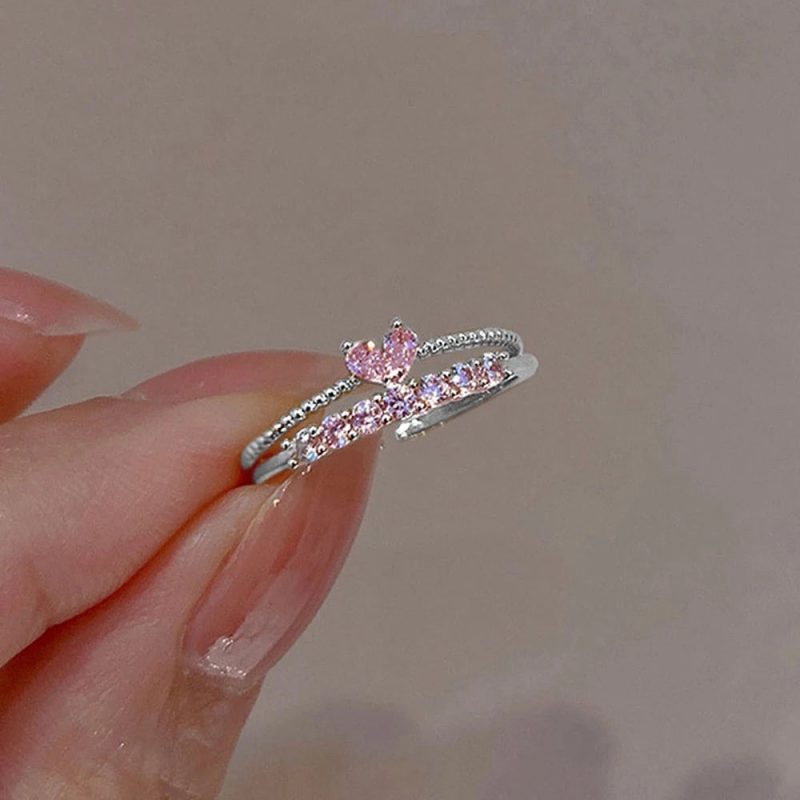 Aesthetic Elegant Dainty Crystal Heart Rings - Image 7